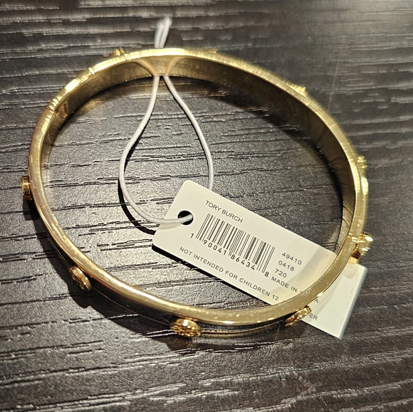 NWT Tory Burch Miller Black and Gold Hinge Bracelet - Picture 5 of 8